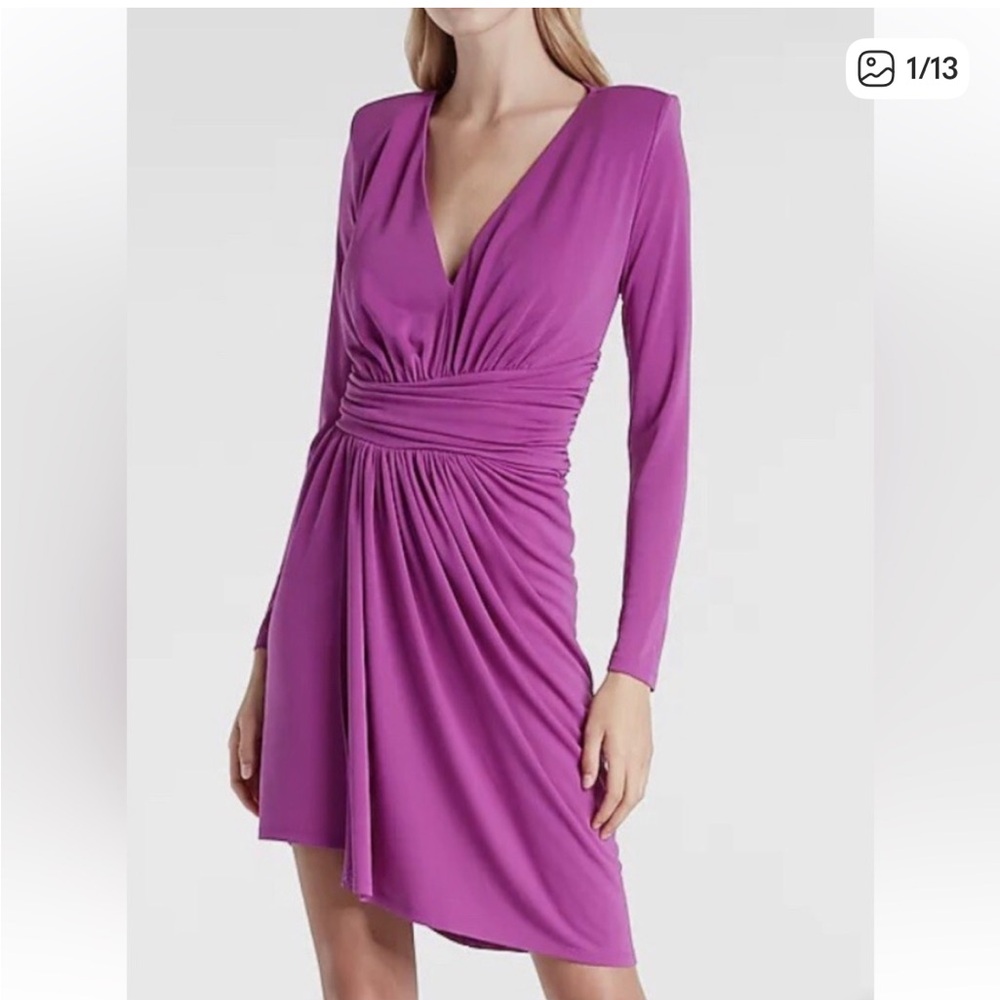 Express NYT Fucsia Asymmetrical Long Sleeve Dress